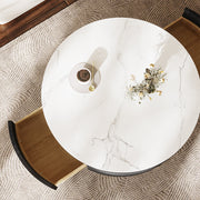 33.15″ Round Coffee Table with Black Base Modern Minimalist Design Durable and Elegant for Living Room